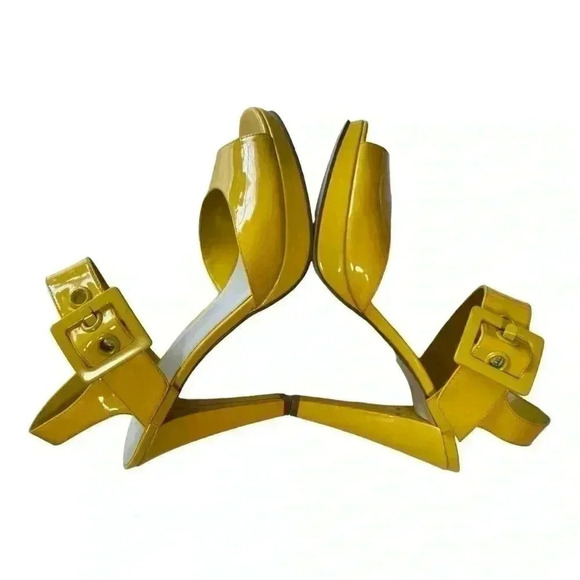 Vintage NINE WEST NW Front Time neon yellow strappy buckle platform size 8 - Picture 11 of 15